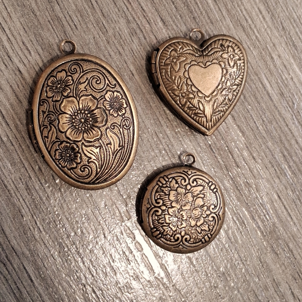 3 Brass Floral Lockets (Victorian Style)